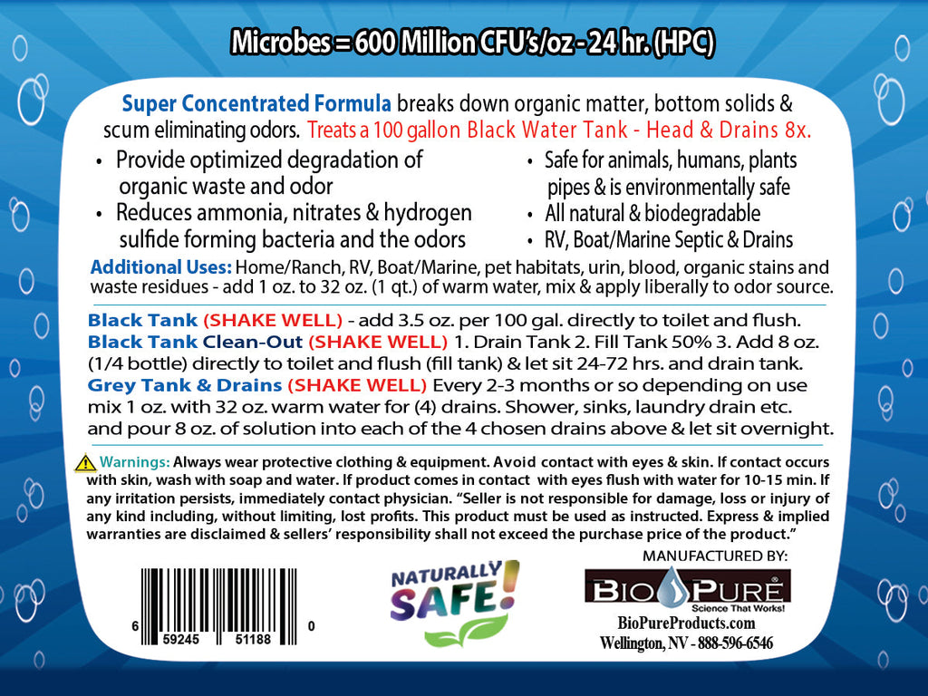 Bio-Pure Boat / Marine Septic Tank & Bilge CONCENTRATE 32 oz. - 8