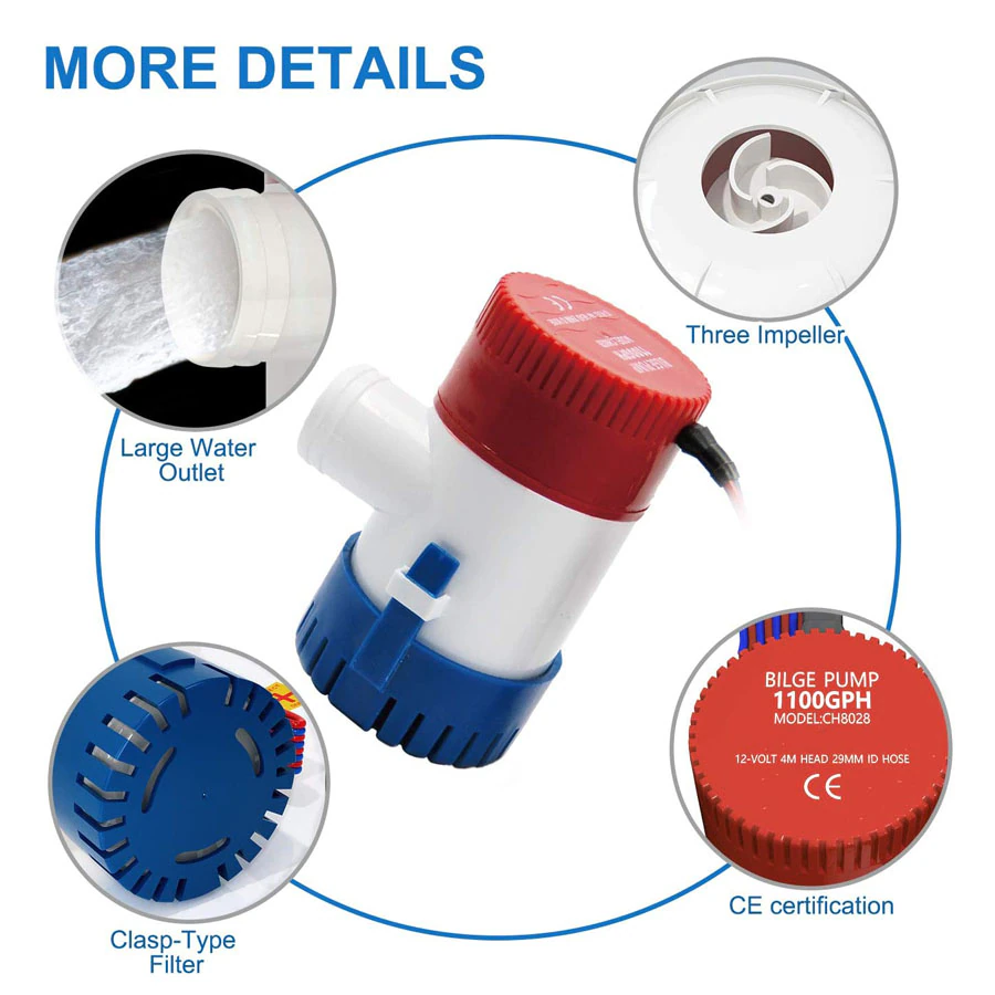 1100GPH 12V Electric Marine Submersible Bilge Sump Water Pump For Boat