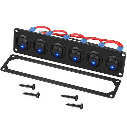 DaierTek 6 Gang Switch Panel 12V Rocker LED Switch Panel 3 Pin 12 VDC