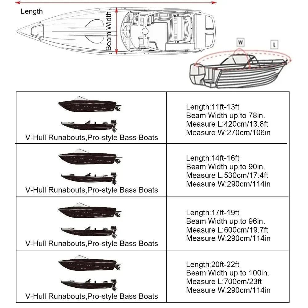 Black Boat Cover Anti-UV Waterproof Outdoor Protection Heavy Duty