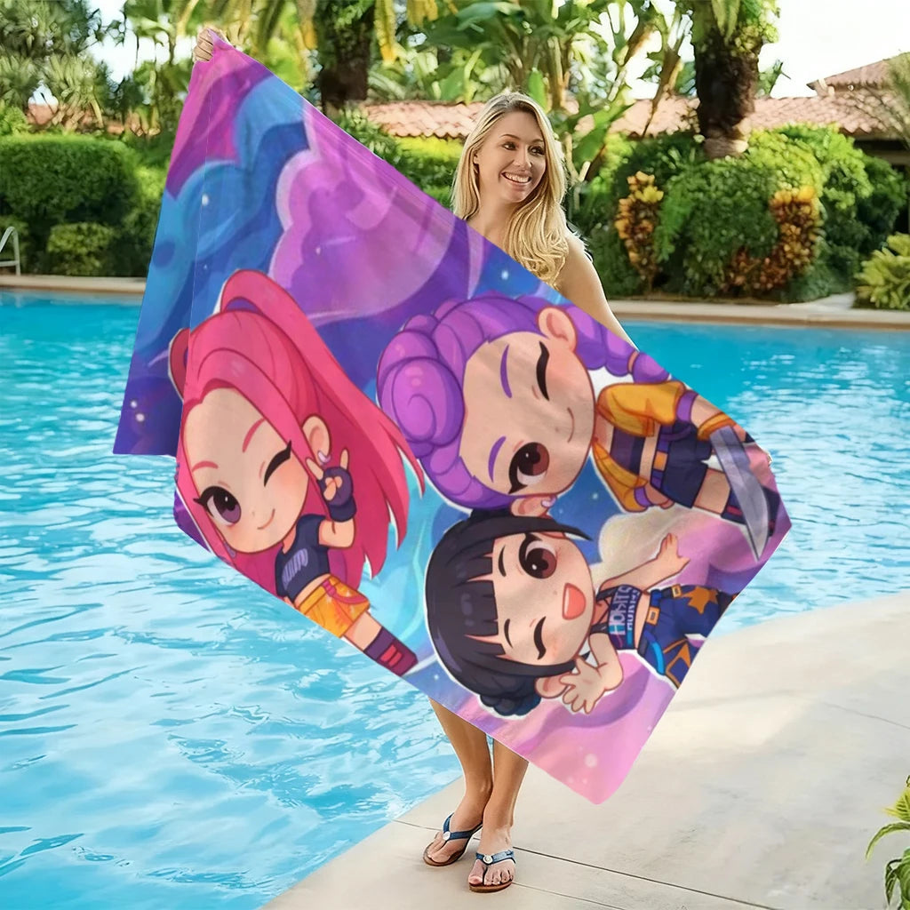 Beach Towel Pink Purple Cartoon Quick Dry