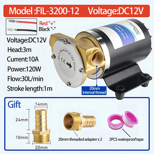12V 24V DC 30L/min Self-Priming Copper Impeller Bilge Pump High Flow