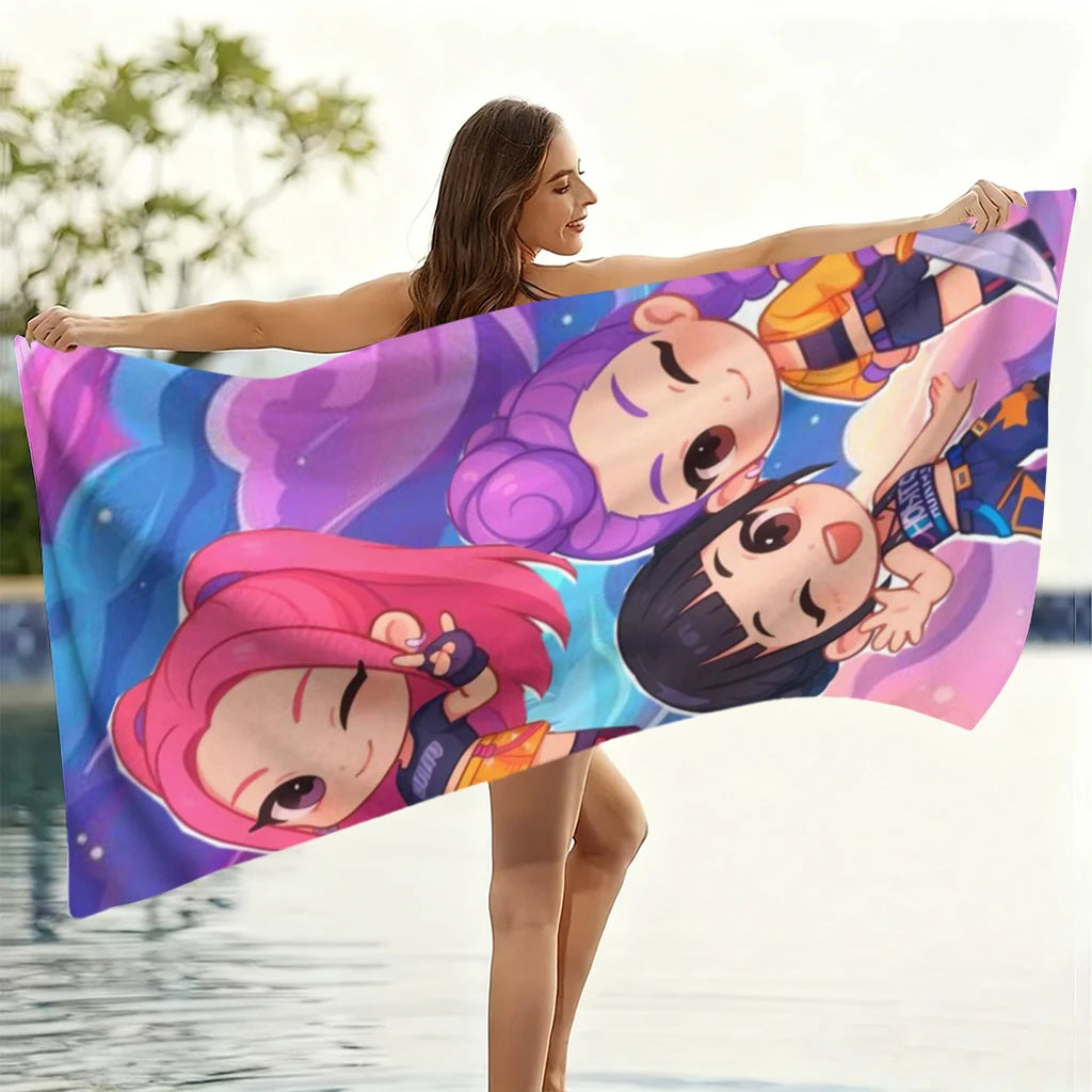 Beach Towel Pink Purple Cartoon Quick Dry