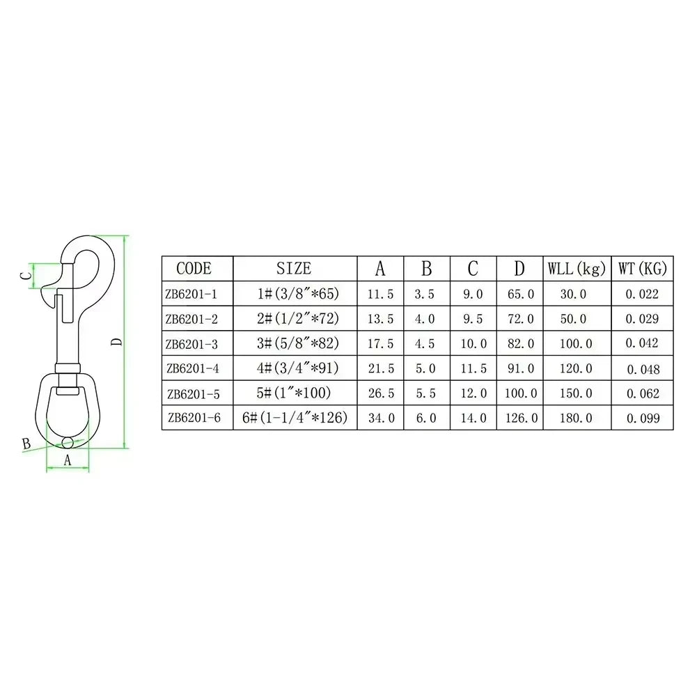 1PC 316 Stainless Steel Swivel Eye Bolt Spring Snap Hook