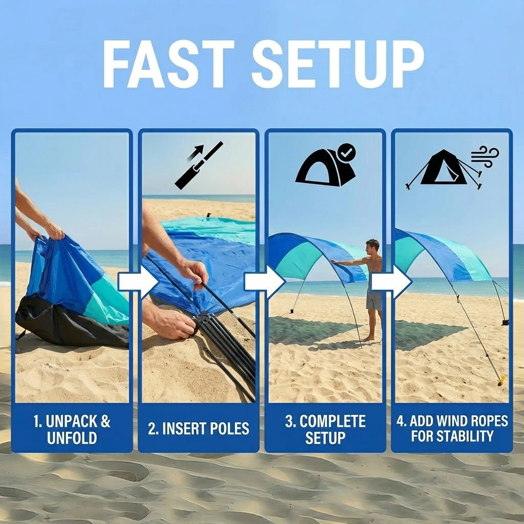 Wind-Resistant Beach Shade Tent 150 sq ft 