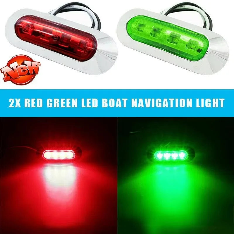 2Pcs Marine Navigation Lights Red Green LED