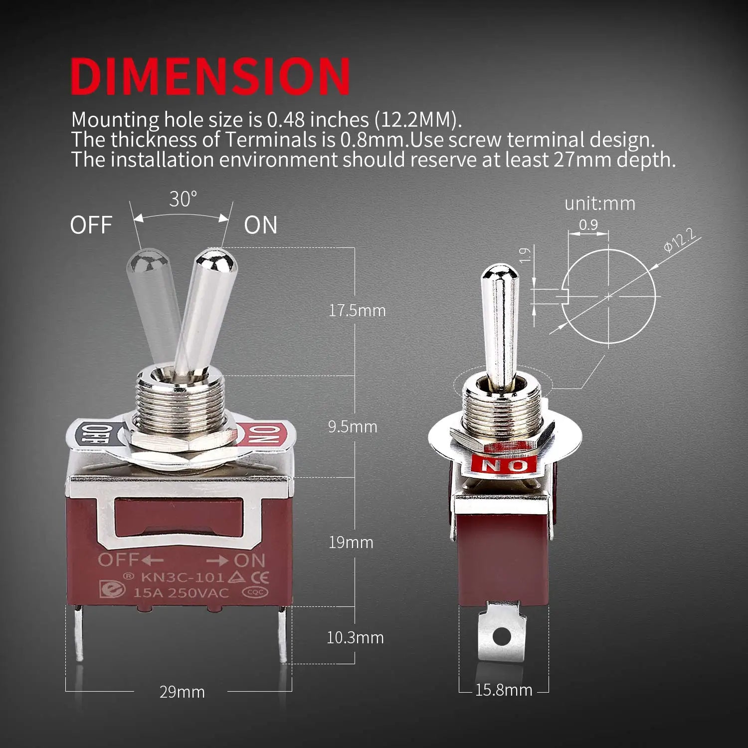 2PCS SPST Waterproof Toggle Switch 12V 