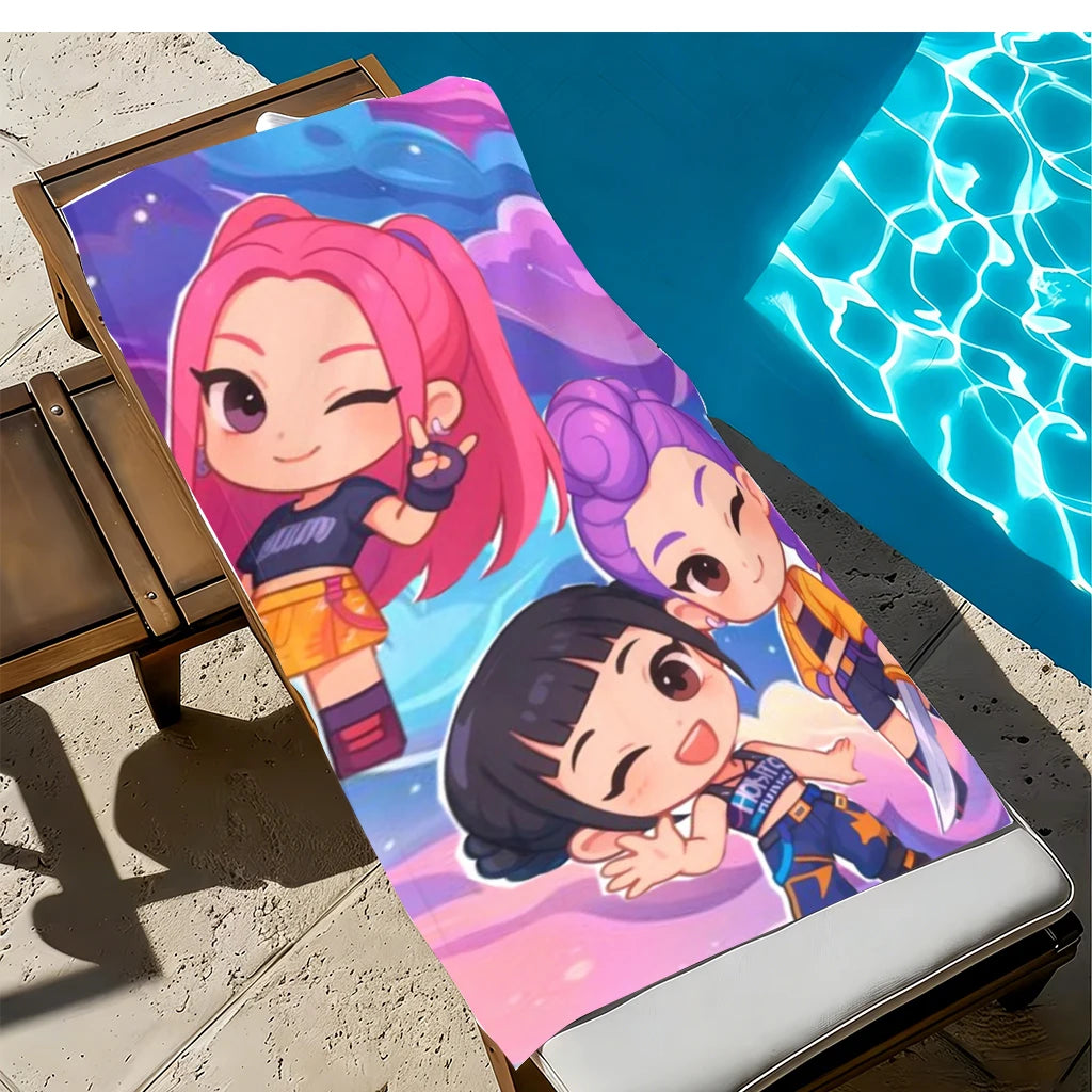 Beach Towel Pink Purple Cartoon Quick Dry