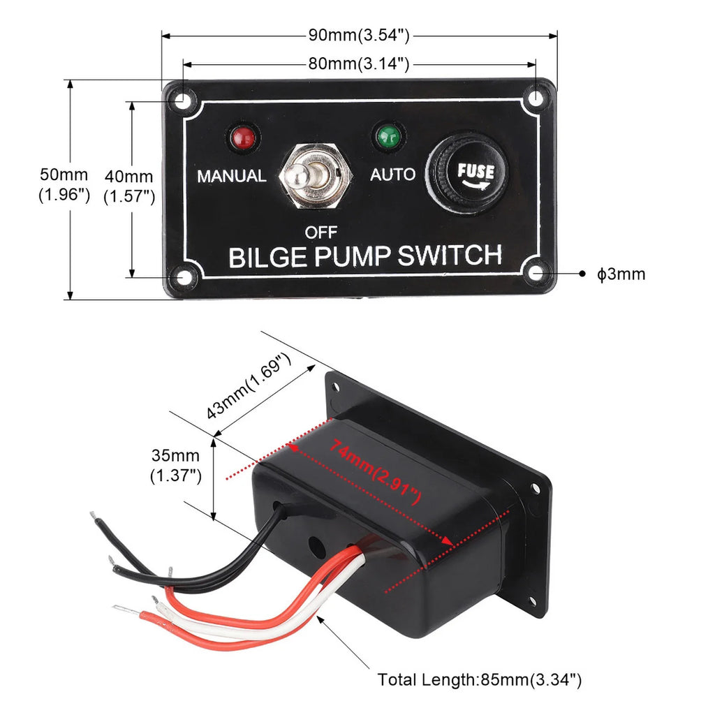 3 Positions Marine Bilge Pump Switch Panel DC 12V