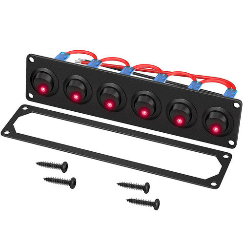 DaierTek 6 Gang Switch Panel 12V Rocker LED Switch Panel 3 Pin 12 VDC