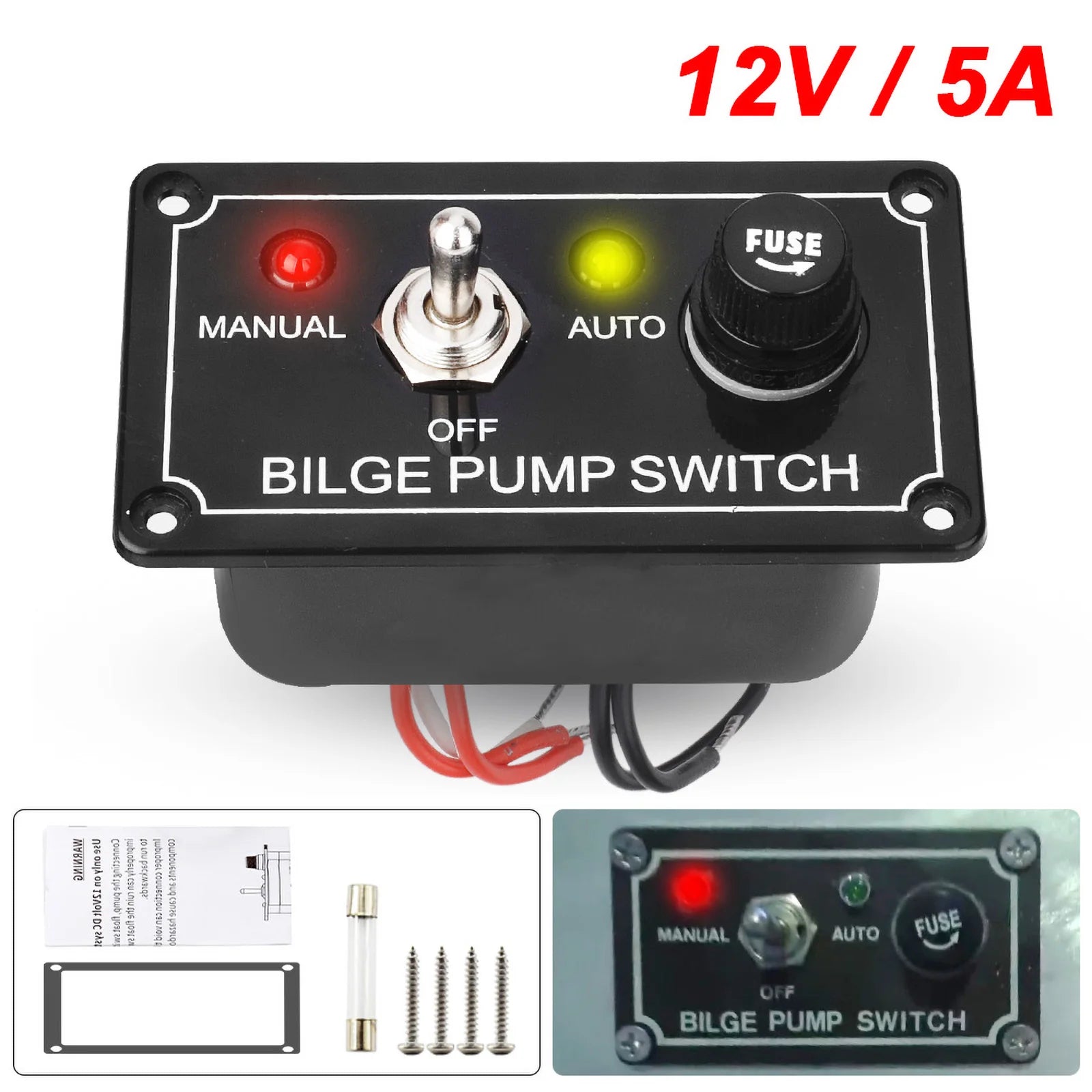 3 Positions Marine Bilge Pump Switch Panel DC 12V