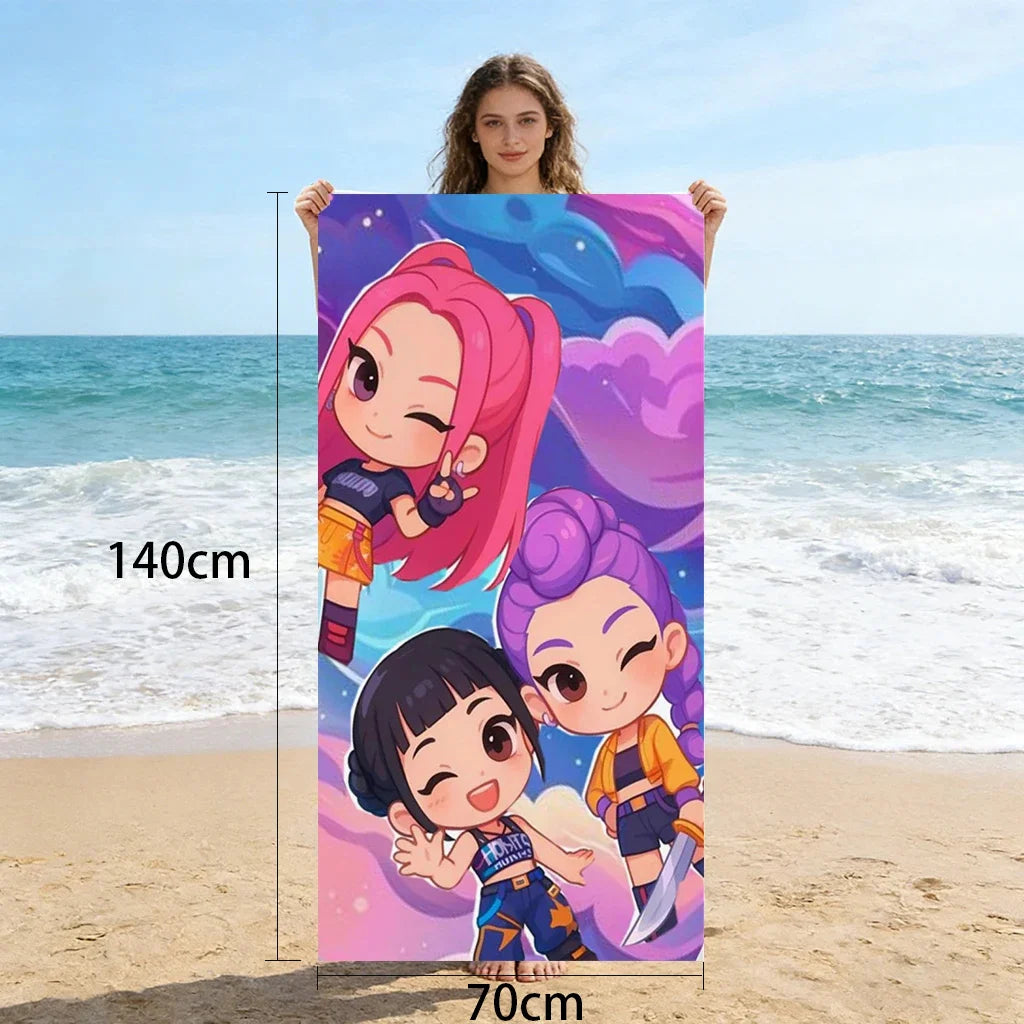 Beach Towel Pink Purple Cartoon Quick Dry