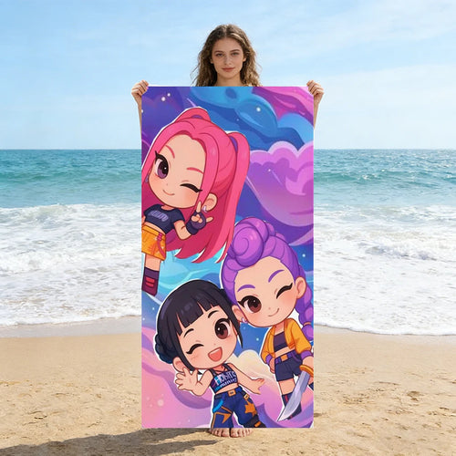 Beach Towel Pink Purple Cartoon Quick Dry
