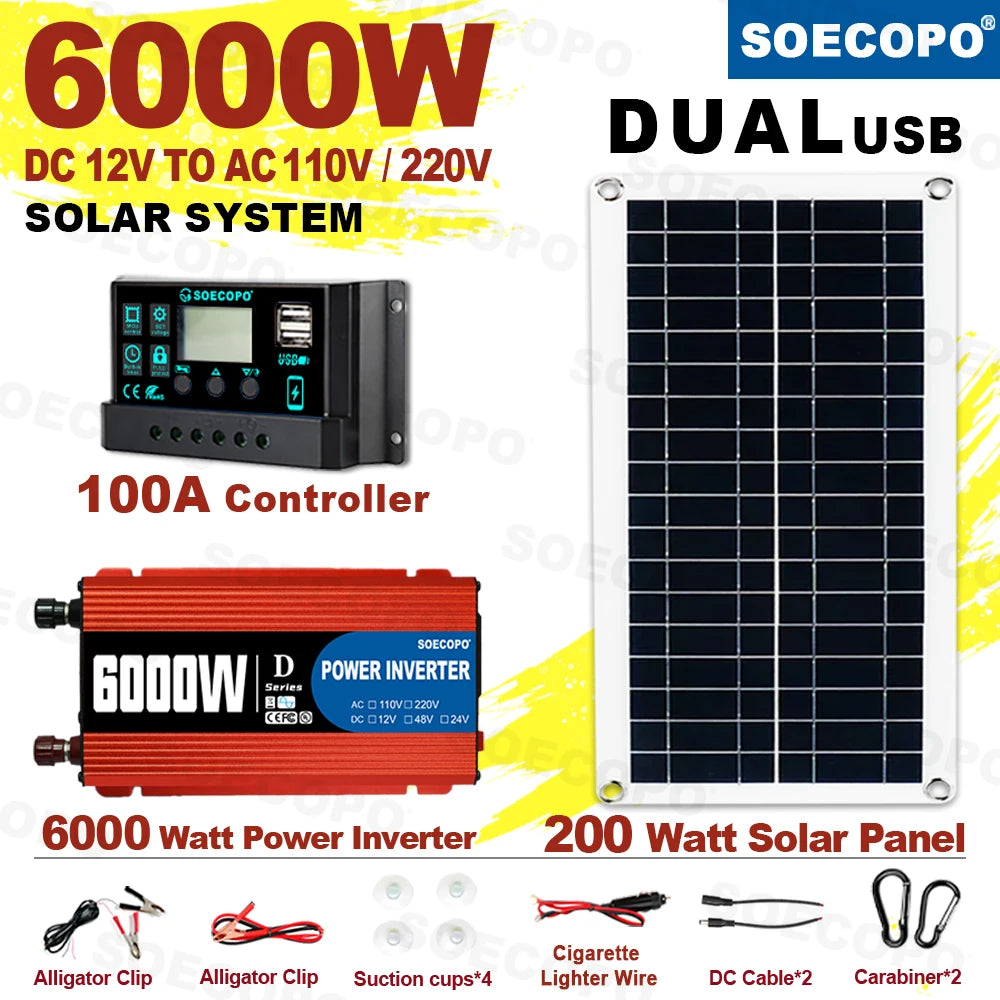 6000W Inverter & Solar System Complete Kit 12V To 110V 100A
