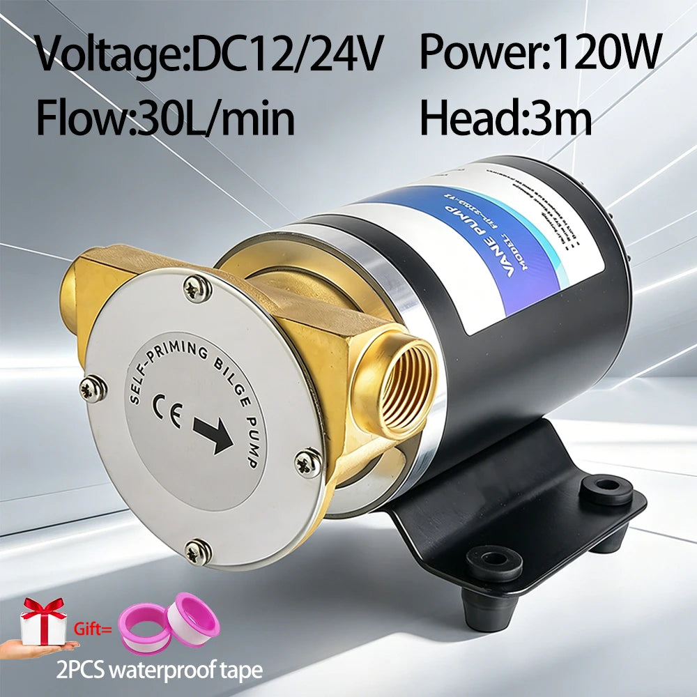 12V 24V DC 30L/min Self-Priming Copper Impeller Bilge Pump 