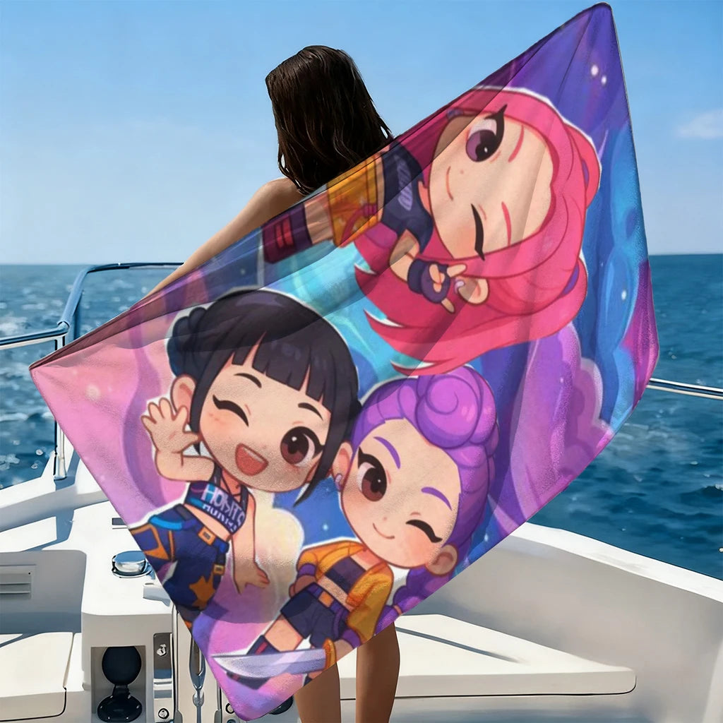 Beach Towel Pink Purple Cartoon Quick Dry