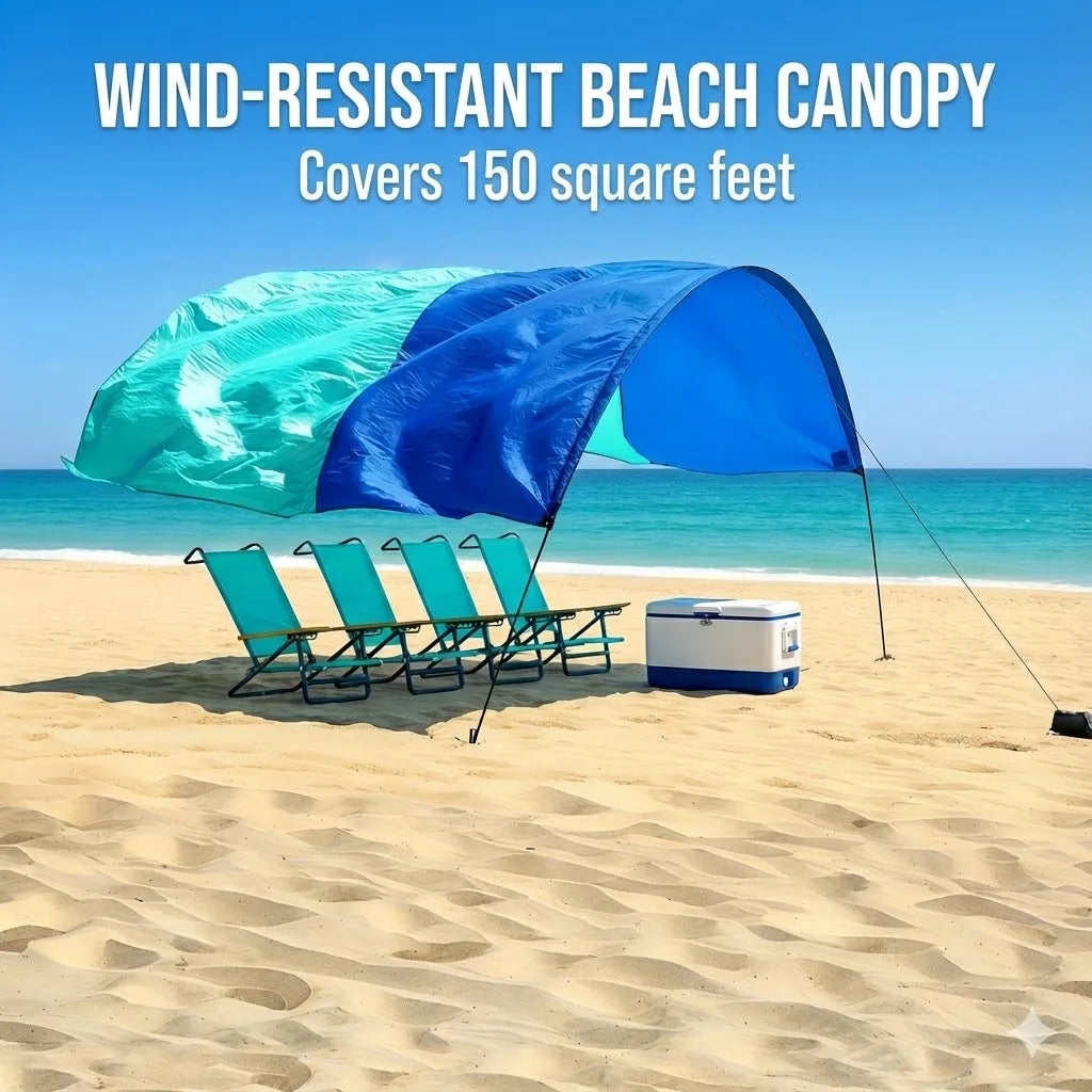 Wind-Resistant Beach Shade Tent 150 sq ft 