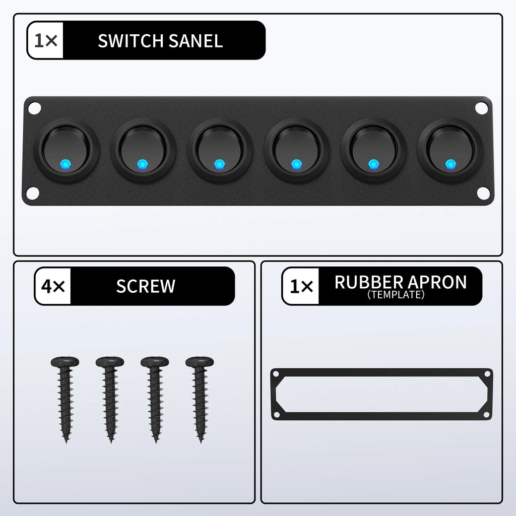 DaierTek 6 Gang Switch Panel 12V Rocker LED Switch Panel 3 Pin 12 VDC