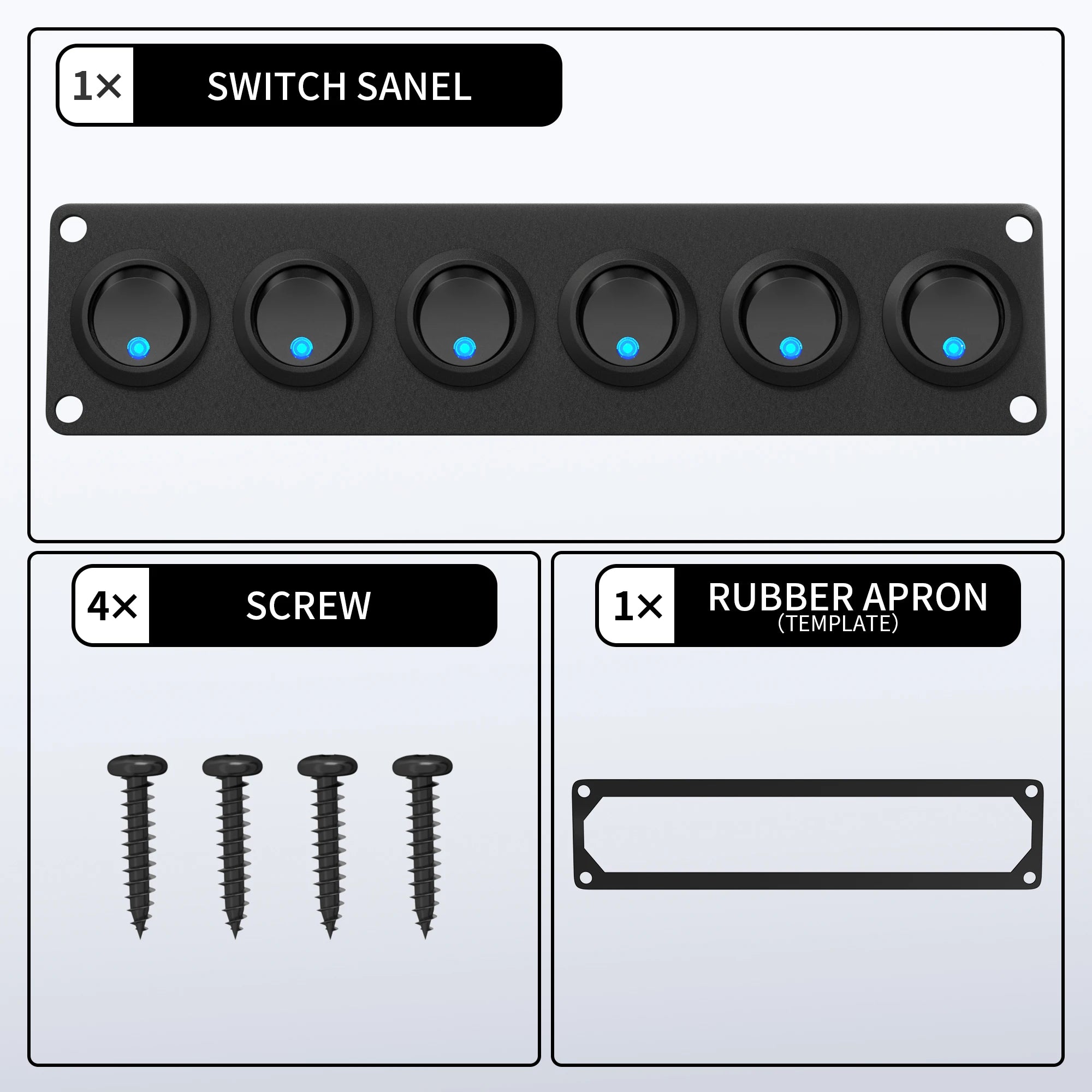 DaierTek 6 Gang Switch Panel 12V Rocker LED Switch Panel 3 Pin 12 VDC