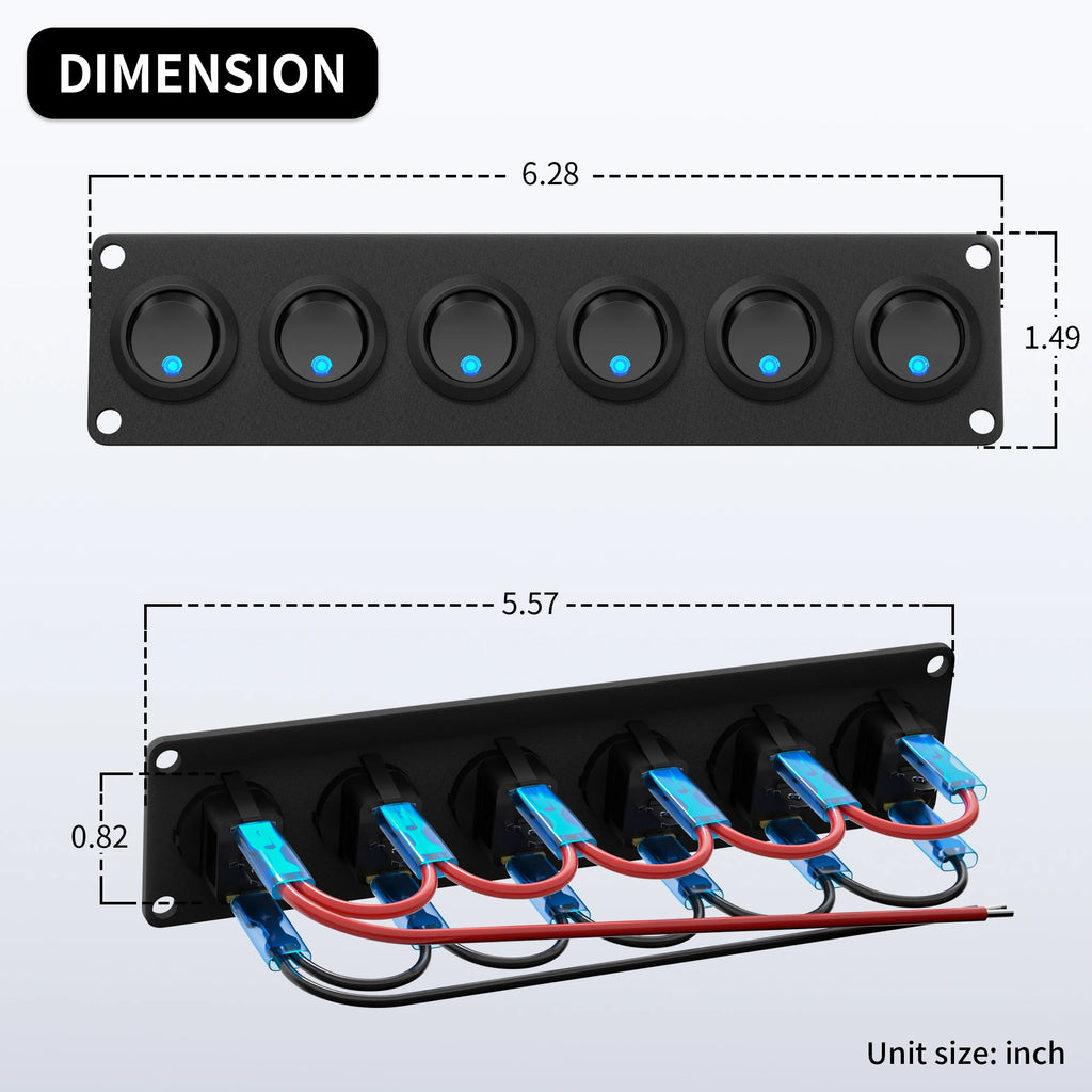 DaierTek 6 Gang Switch Panel 12V Rocker LED Switch Panel 3 Pin 12 VDC
