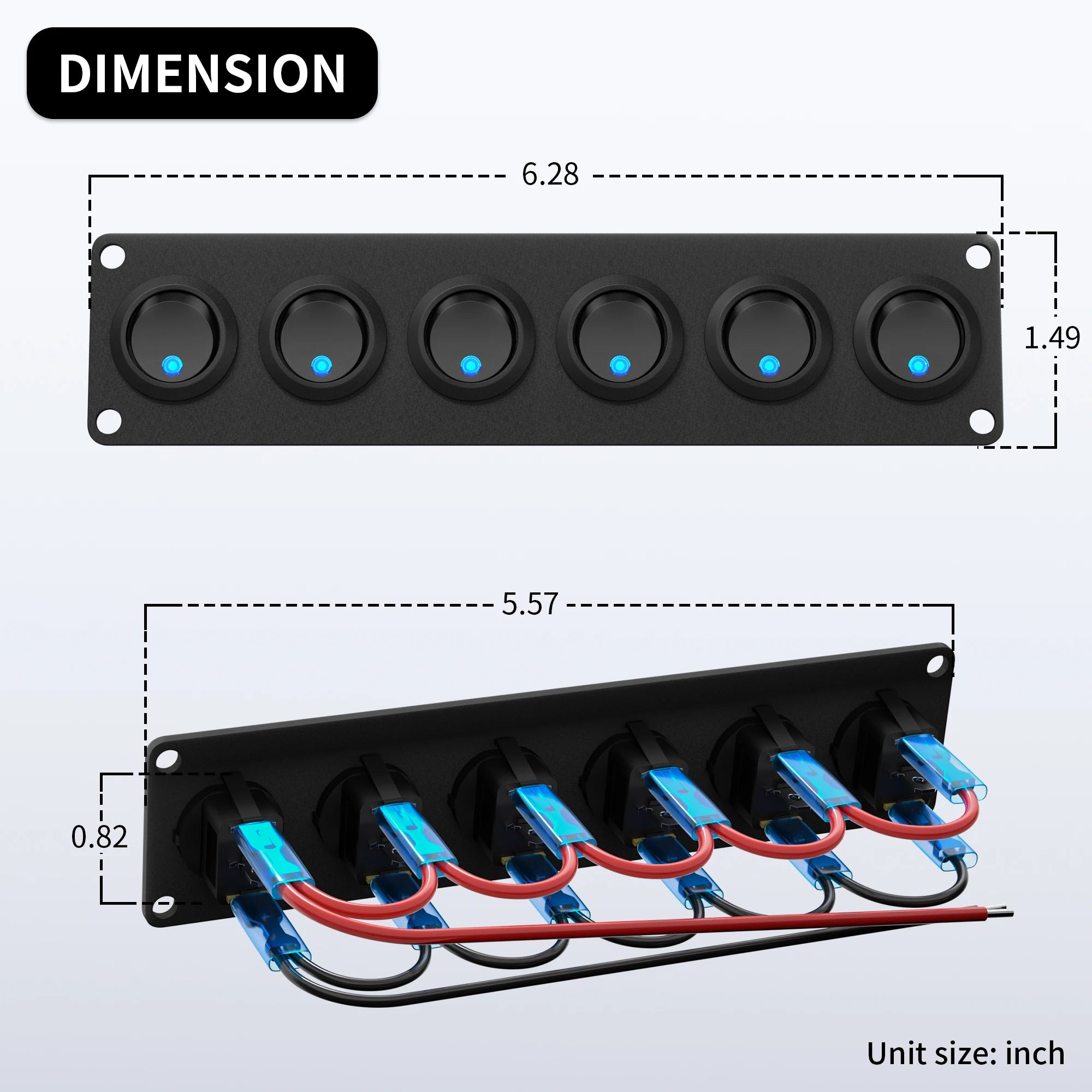 DaierTek 6 Gang Switch Panel 12V Rocker LED Switch Panel 3 Pin 12 VDC