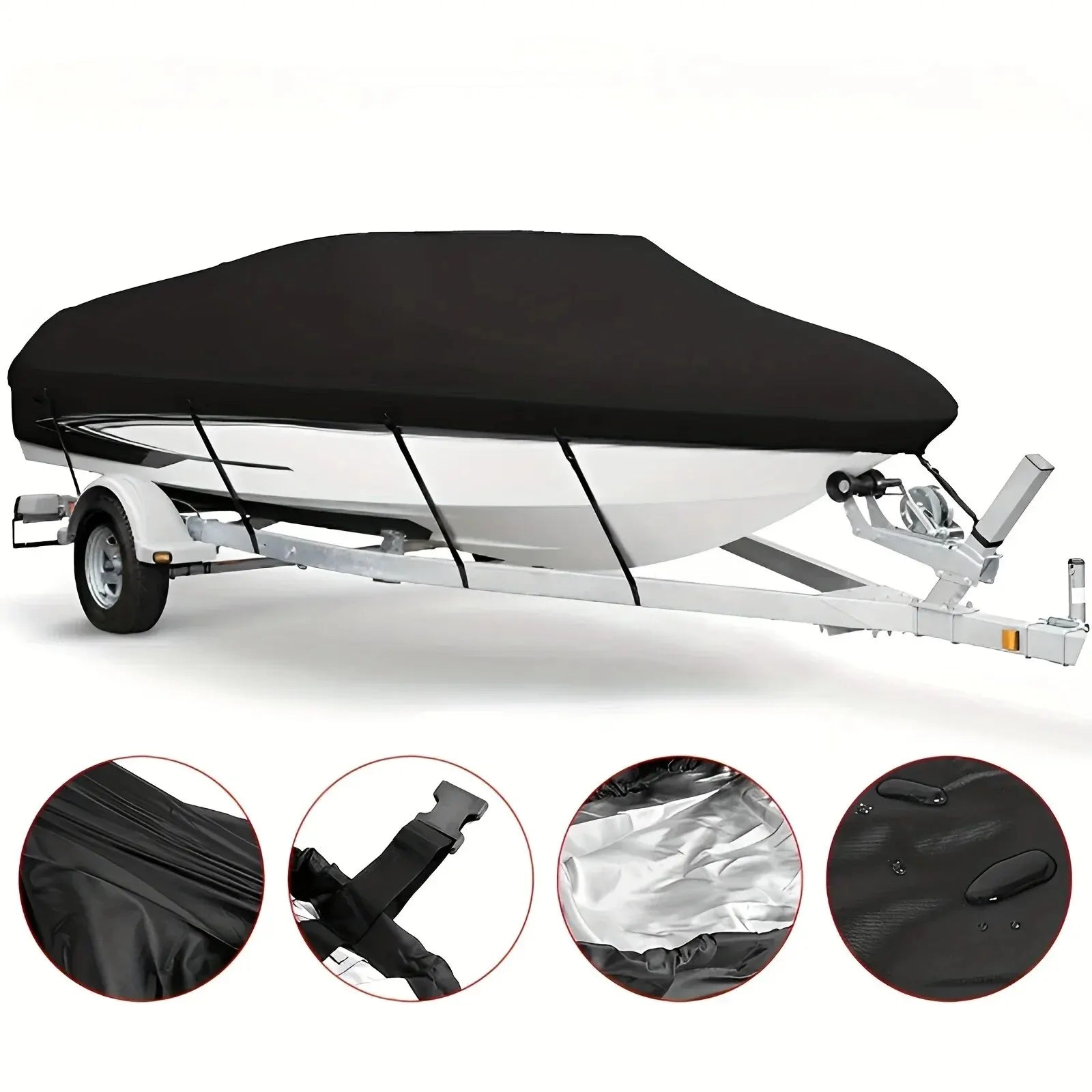 Black Boat Cover Anti-UV Waterproof Outdoor Protection Heavy Duty
