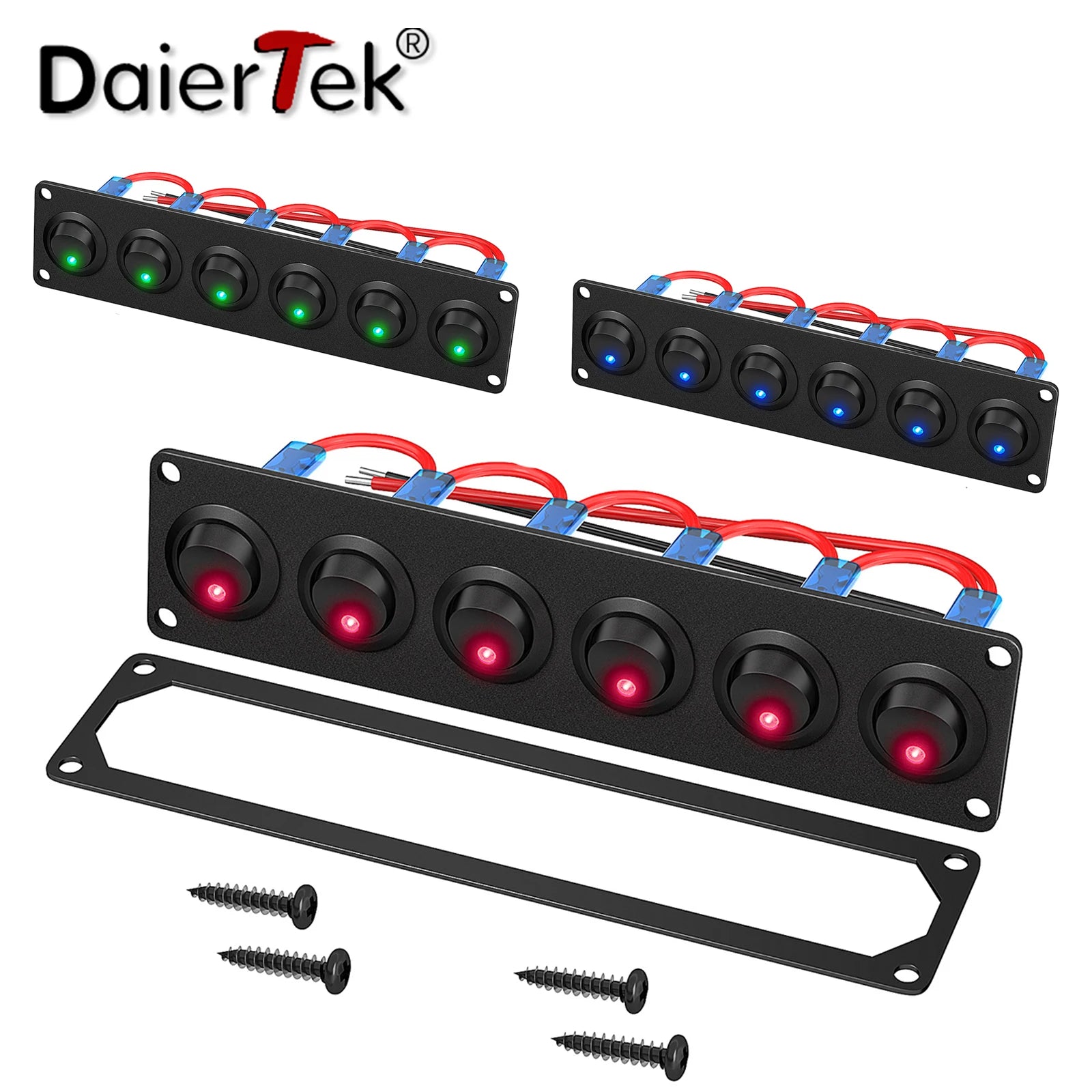 DaierTek 6 Gang Switch Panel 12V Rocker LED Switch Panel 3 Pin 12 VDC
