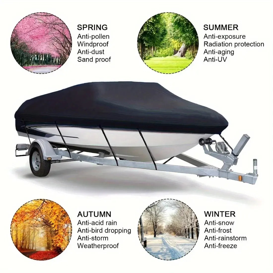 Black Boat Cover Anti-UV Waterproof Outdoor Protection Heavy Duty