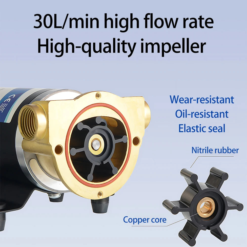 12V 24V DC 30L/min Self-Priming Copper Impeller Bilge Pump 