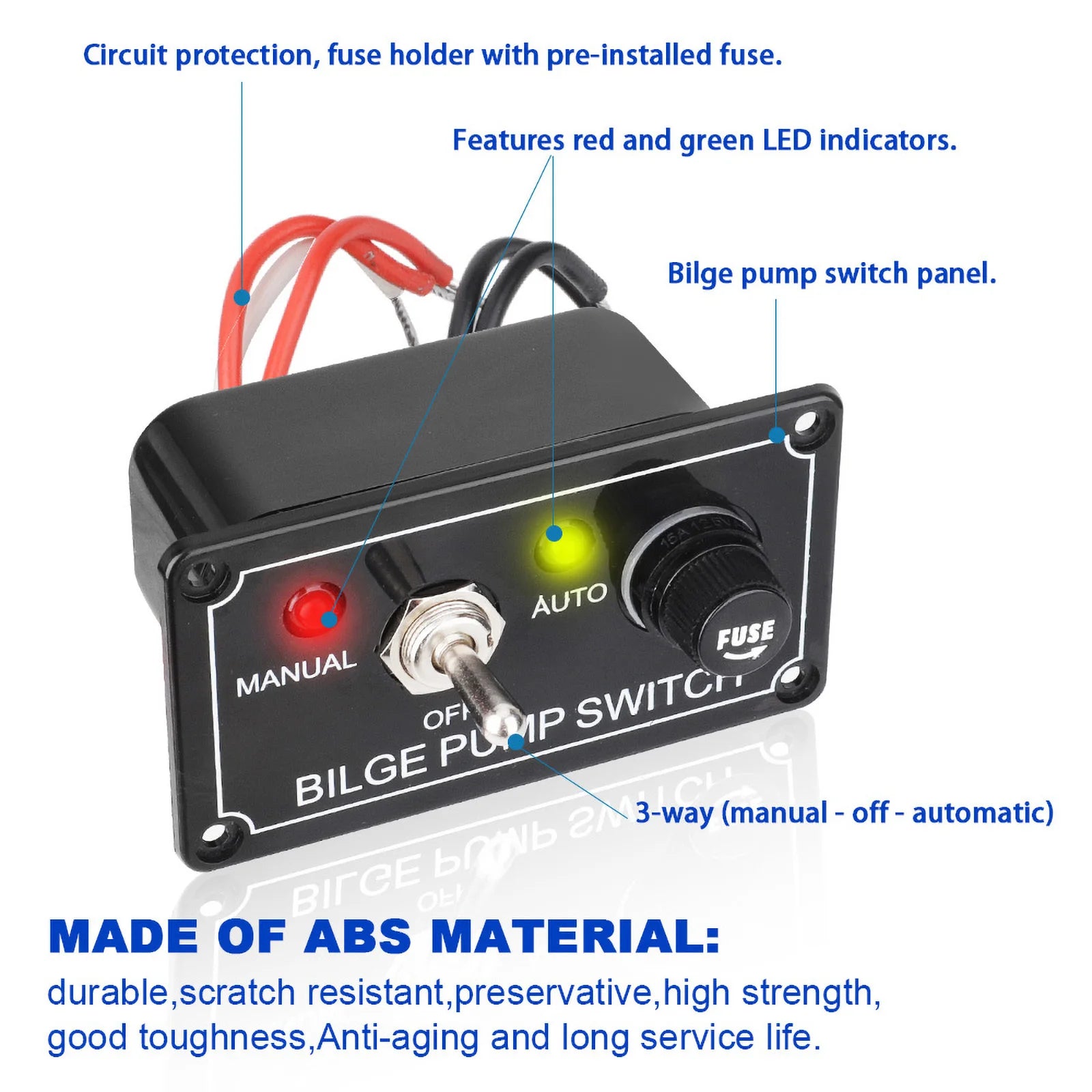 3 Positions Marine Bilge Pump Switch Panel DC 12V
