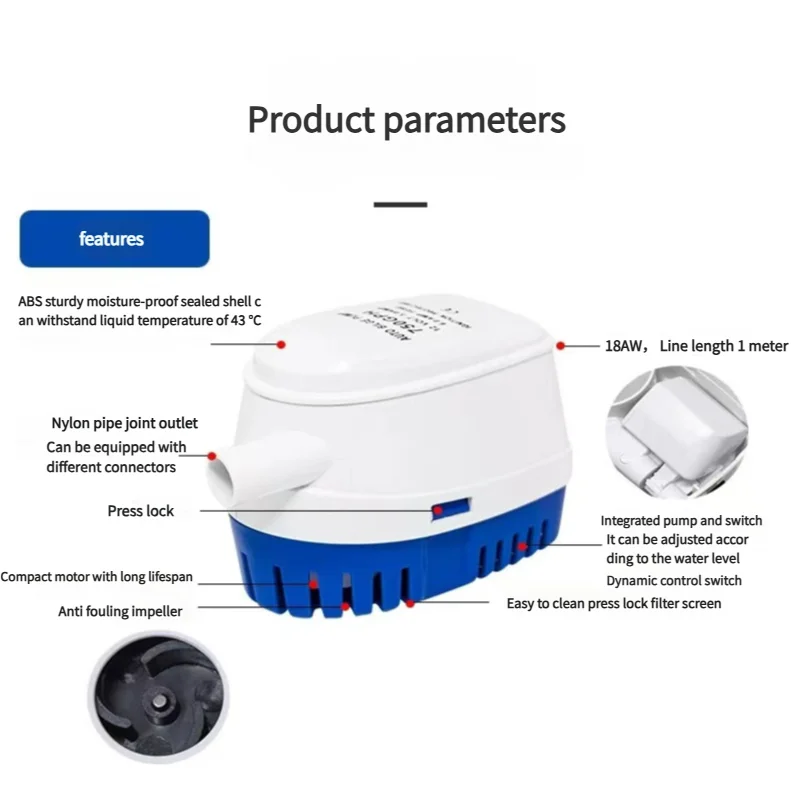12V/24V Auto Bilge Pump 600-1100GPH