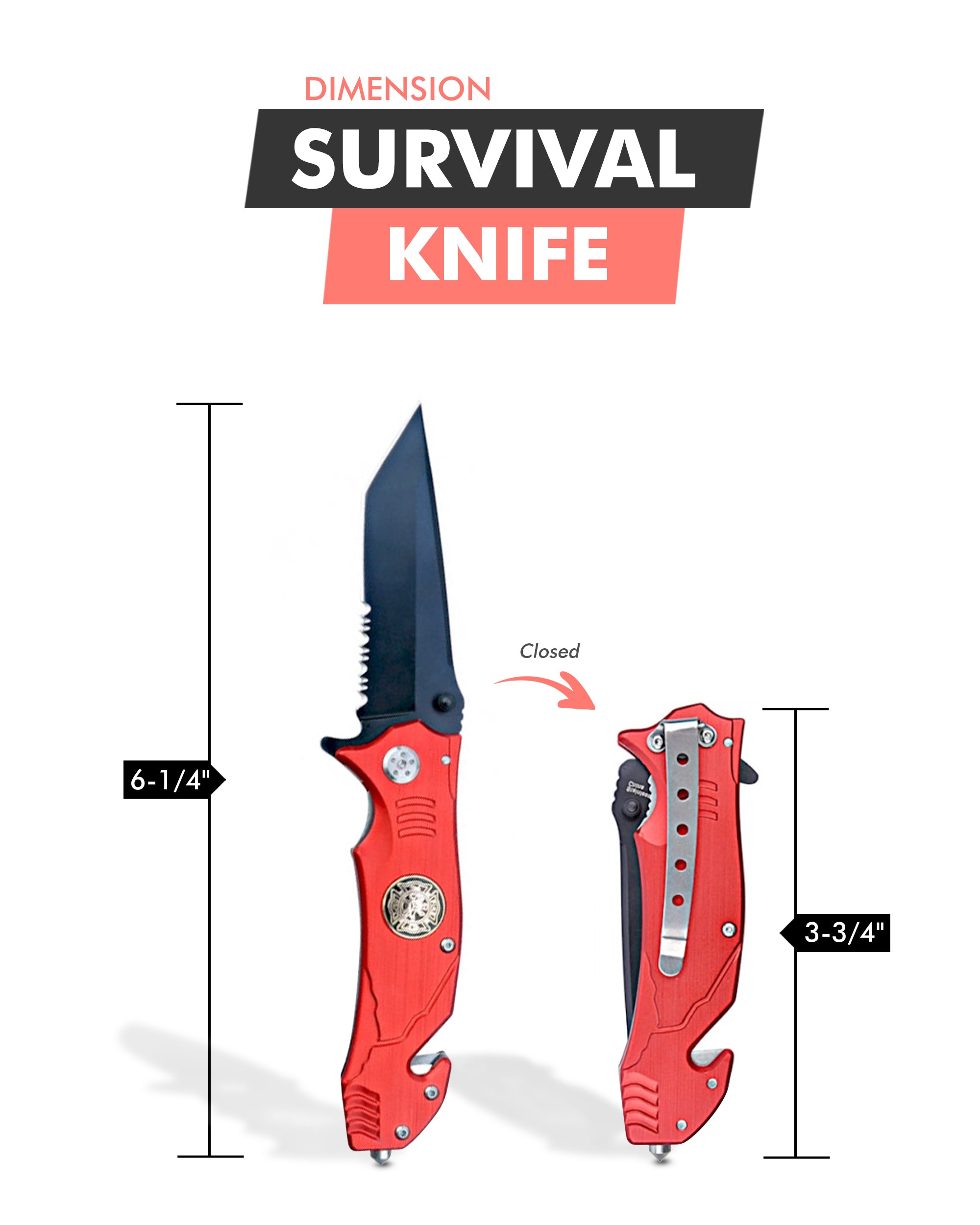 Folding Knife - Firefighter Design - 3" Black Steel Blade